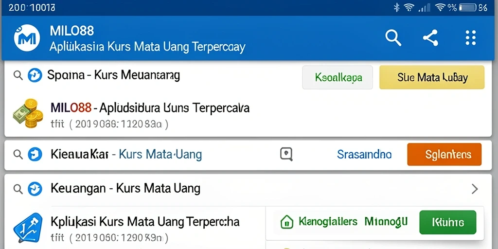Antarmuka pengguna MILO88 yang menampilkan informasi kurs mata uang.