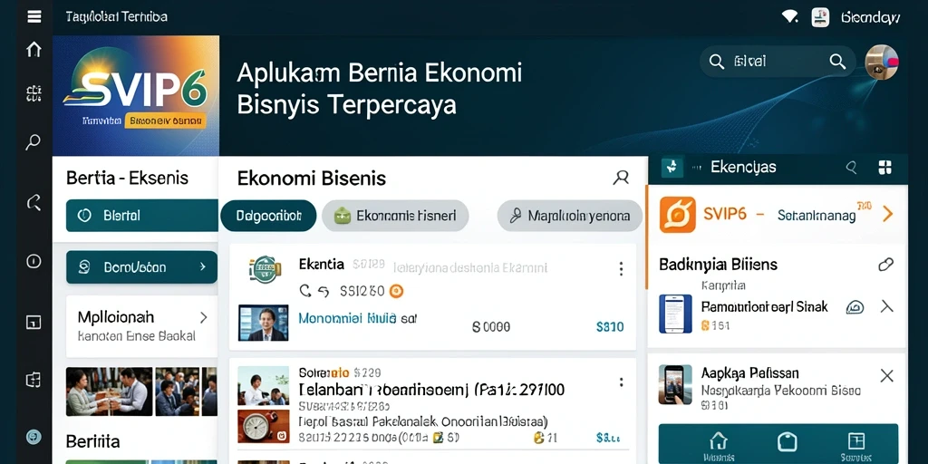 Tampilan antarmuka SVIP6 dengan berita Ekonomi Bisnis terkini.